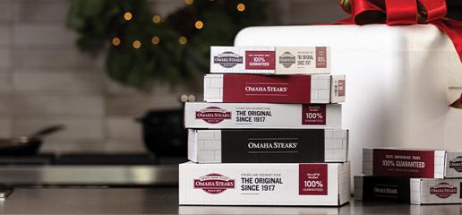 Shipping cooler with boxes of Omaha Steaks gifts