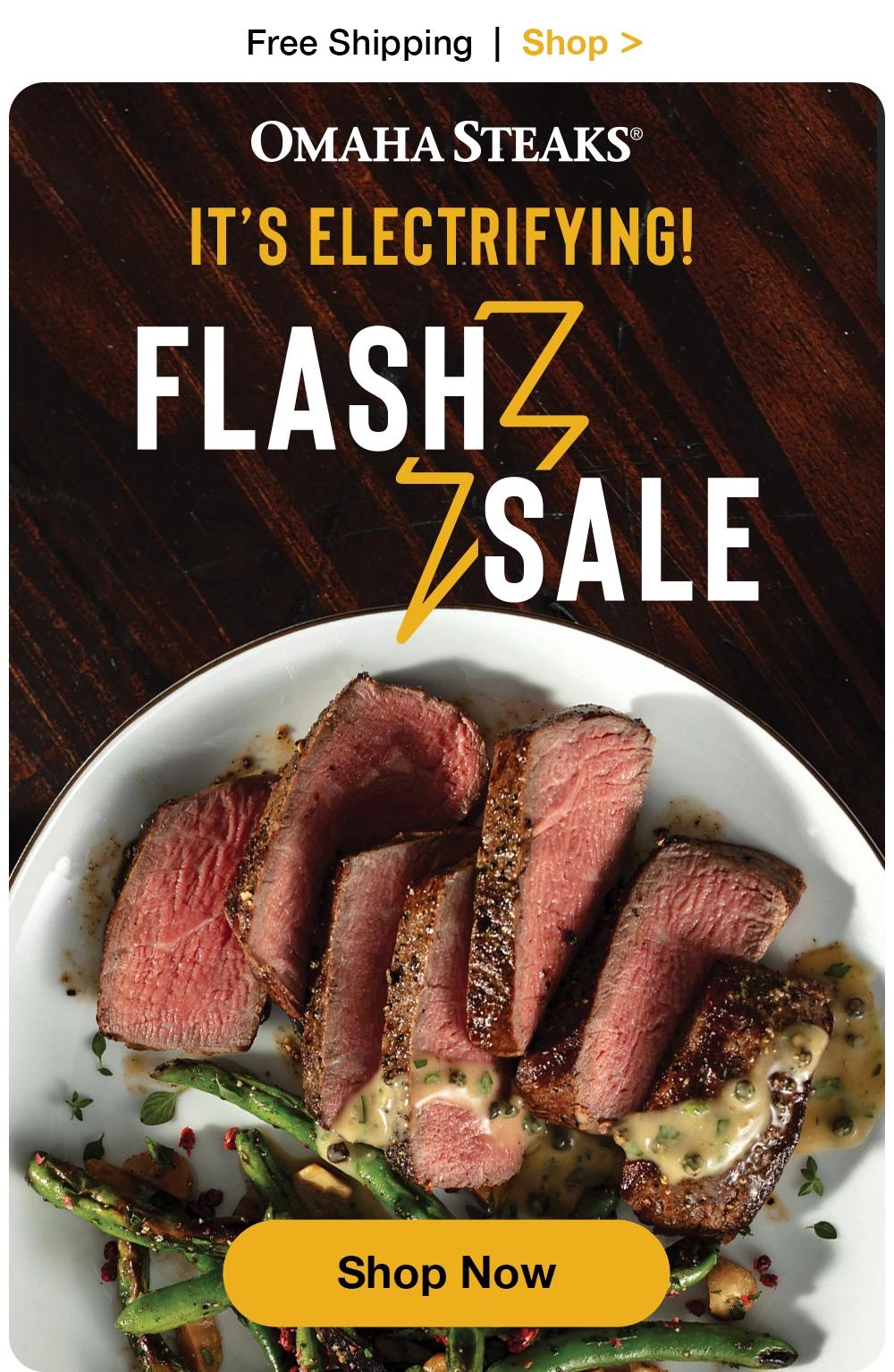 Free Shipping | Shop >  OMAHA STEAKS® | IT'S ELECTRIFYING! FLASH SALE || Shop Now