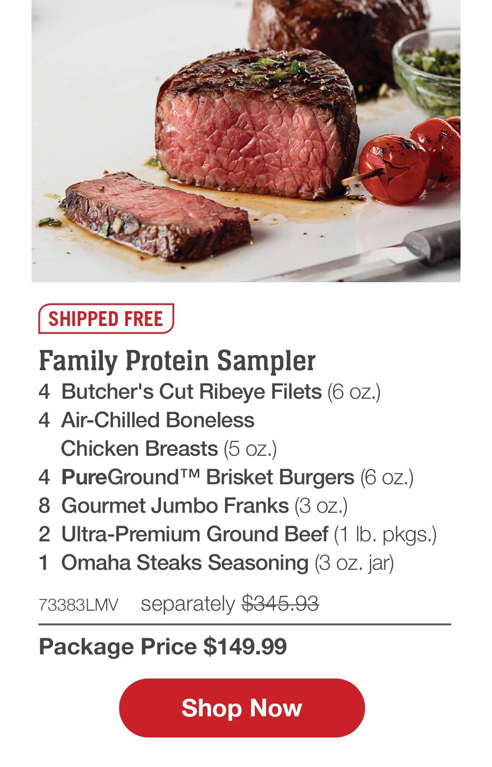 SHIPPED FREE | Grilling Greats - 4 Bacon-Wrapped Filet Mignons (6 oz.) - 4 Boneless Pork Chops (6 oZ.) - 4 Omaha Steaks Burgers (6 oz.) - 4 Gourmet Jumbo Franks (3 oz.) - 4 Individual Scalloped Potatoes (3.8 oz.) - 4 Caramel Apple Tartlets (4 oz.) - 1 Omaha Steaks Seasoning (3 oz.) - 73391LMV separately $294.93 | Package Price $139.99 || Shop Now