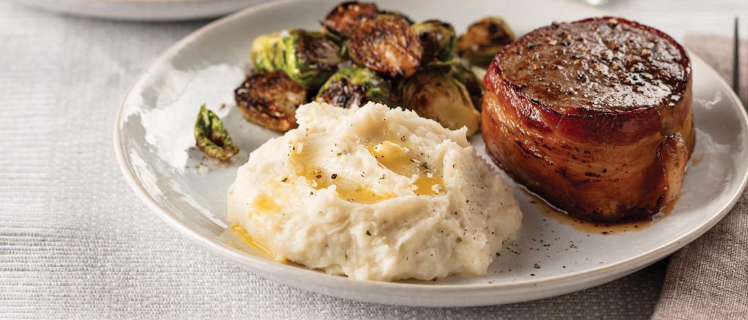 2 (12 oz. trays) Roasted Garlic Mashed Potatoes - meal prep with steak