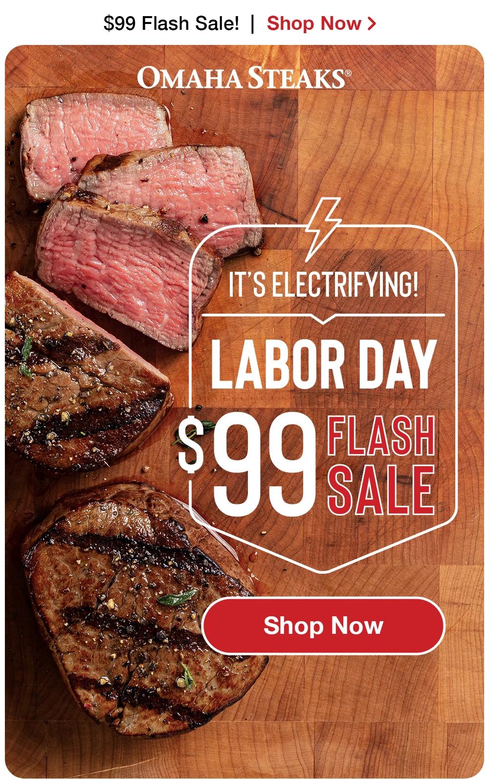 $99 Flash Sale! | Shop Now > OMAHA STEAKS® - IT'S ELECTRIFYING! LABOR DAY $99 FLASH SALE || Shop Now
