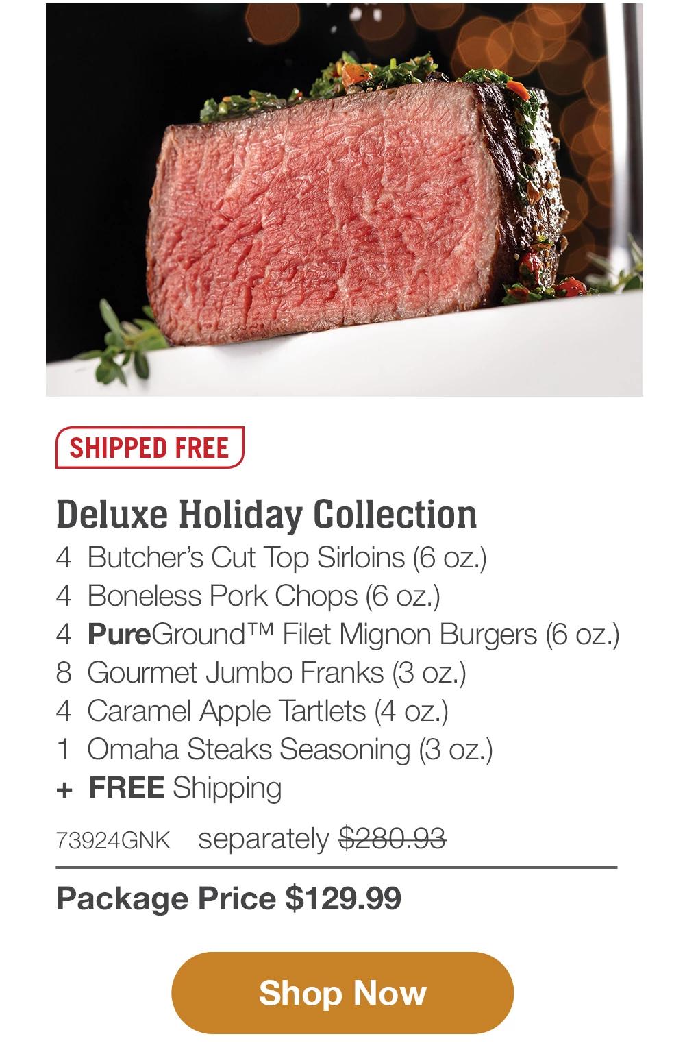 SHIPPED FREE | Gourmet Value Pack - 4 Butcher's Cut Filet Mignons (5 oz.) - 4 Boneless Pork Chops (6 oz.) - 4 PureGround™ Filet Mignon Burgers (6 oz.) - 4 Gourmet Jumbo Franks (3 oz.) - 1 Fully Cooked Beef Meatballs (18 oz. pkg.) - 1 Omaha Steaks Seasoning (3 oz.) + FREE Shipping - 73379GNK separately $285.94 | Package Price $139.99 || Shop Now